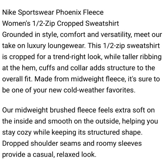 Women’s Nike Phoenix Fleece Half Zip Cropped Pullover Sweatshirt Large - Picture 15 of 16